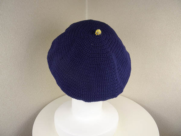 コットン系　ゆったりベレー帽（マーガレット　ミモザイエロー　ダークネイビー） 6枚目の画像