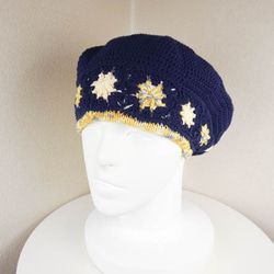 コットン系　ゆったりベレー帽（マーガレット　ミモザイエロー　ダークネイビー） 3枚目の画像