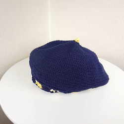 コットン系　ゆったりベレー帽（マーガレット　ミモザイエロー　ダークネイビー） 10枚目の画像