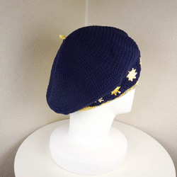 コットン系　ゆったりベレー帽（マーガレット　ミモザイエロー　ダークネイビー） 5枚目の画像