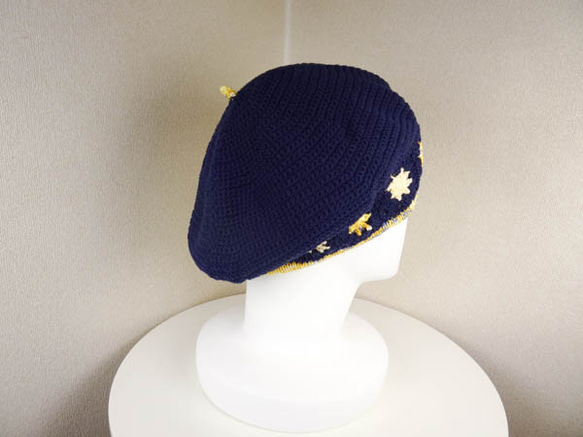 コットン系　ゆったりベレー帽（マーガレット　ミモザイエロー　ダークネイビー） 5枚目の画像