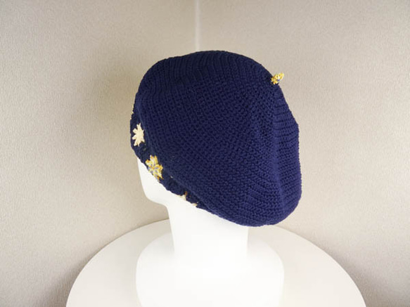 コットン系　ゆったりベレー帽（マーガレット　ミモザイエロー　ダークネイビー） 7枚目の画像