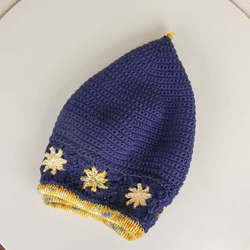 コットン系　ゆったりベレー帽（マーガレット　ミモザイエロー　ダークネイビー） 9枚目の画像
