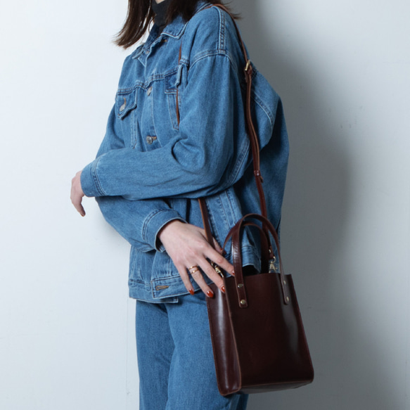 ミニバッグ 本革 ミニトート レディース 2Way ブランデー HAB037-NO 5枚目の画像