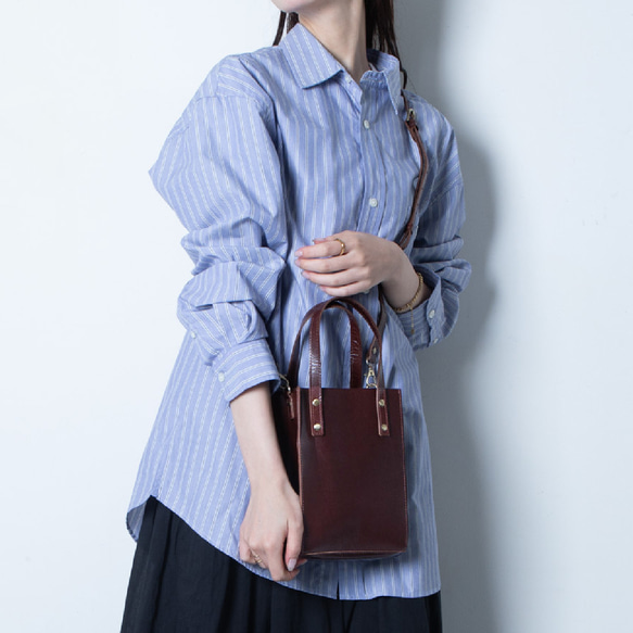 ミニバッグ 本革 ミニトート レディース 2Way ブランデー HAB037-NO 4枚目の画像