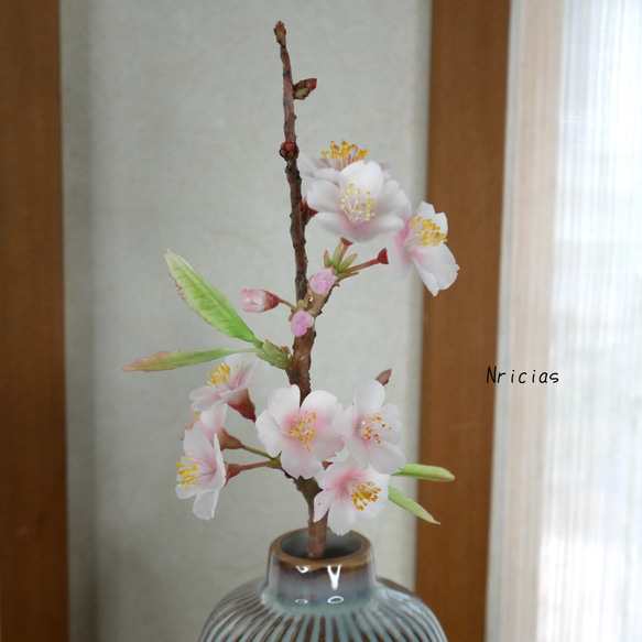 枯れない 桜 切り枝 ✿クレイフラワーNO.S3-LF1 4枚目の画像