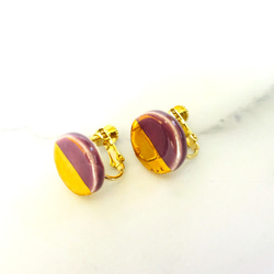 金色圓形雙色耳環/耳環（紫色） 第4張的照片