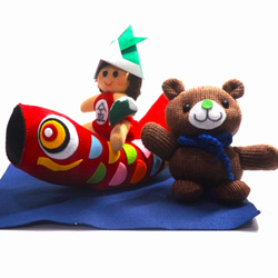 金太郎とクマ＆鯉のぼり／赤（5月人形）送料無料 1枚目の画像