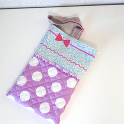 水玉×小花リボンがかわいい上履き袋⭐パープル 1枚目の画像