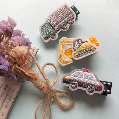 送料無料3点セット♩トラック・ショベルカー・パトカーのベビーヘア  