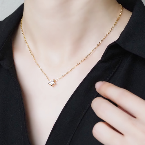 最高級鍍金 5mmジルコニア星✯シンプルネックレス◇14kgf/sv925