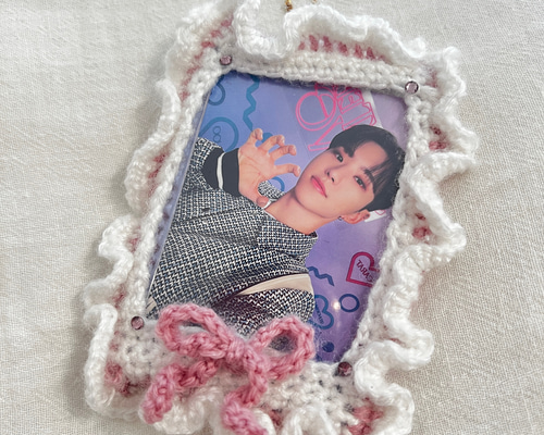 オーダー用】推し色トレカケース ネーム付き ピンク 編み物