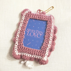 トレカケース カバー B8サイズ [ホワイト・ピンク・リボン] 編み物 毛糸デコ 2枚目の画像