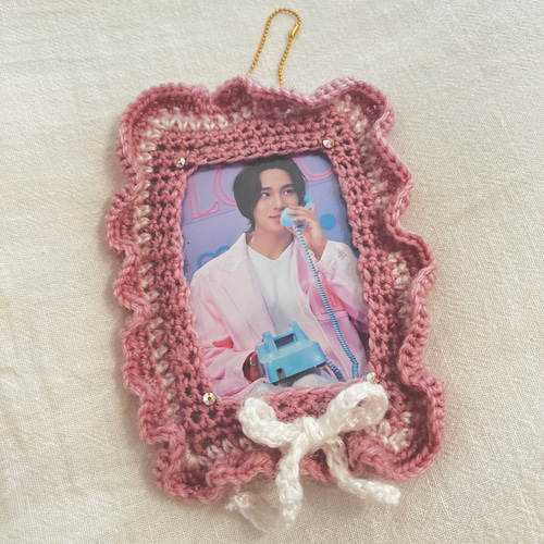 オーダー用】推し色トレカケース ネーム付き ピンク 編み物