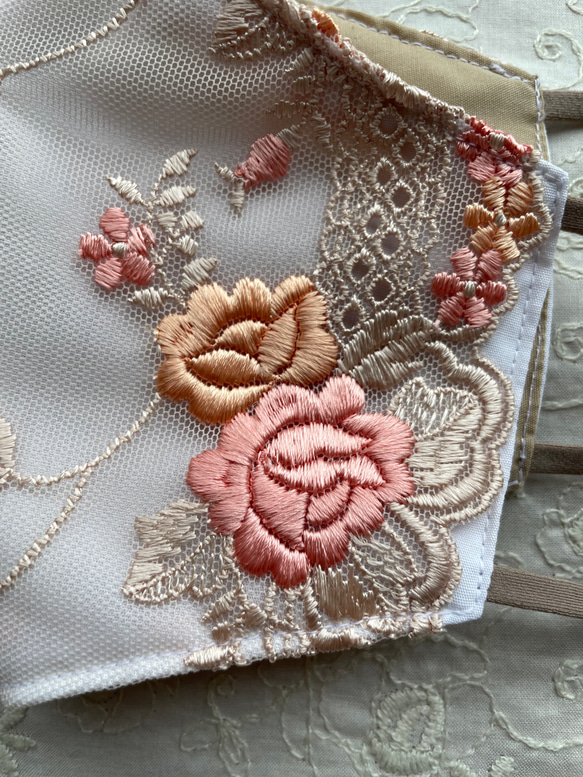 【刺繍レースマスク】肌なじみよし♡オレンジ系ぷっくりツヤツヤ刺繍 3サイズ 6枚目の画像