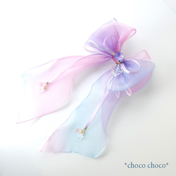 繡球花透明紗絲帶髮夾（粉紅色） 第2張的照片