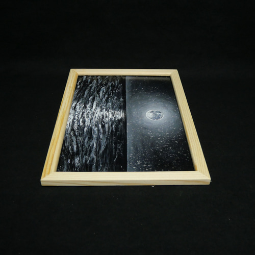 油絵 油彩 油彩画 絵 絵画 【白黒の満月と星空の海】 絵画 HR 通販