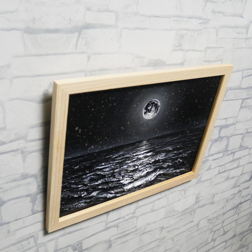 油絵 原画】白黒の満月の海 | 絵画 油彩画 インテリア 絵画 HR 通販