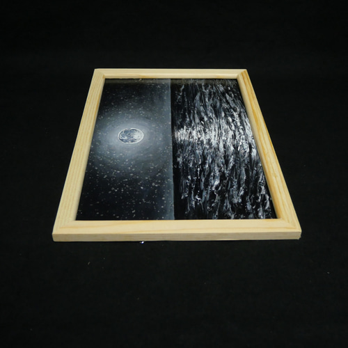 油絵 油彩 油彩画 絵 絵画 【白黒の満月と星空の海】 絵画 HR 通販