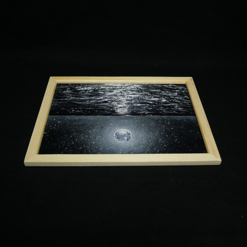 油絵 油彩 油彩画 絵 絵画 【白黒の満月と星空の海】 絵画 HR 通販