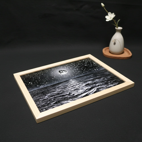 油絵 原画】白黒の満月の海 | 絵画 油彩画 インテリア 絵画 HR 通販