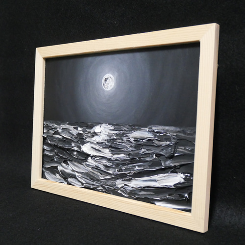 油絵 油彩 油彩画 絵画 【白黒の満月の海】 絵画 HR 通販