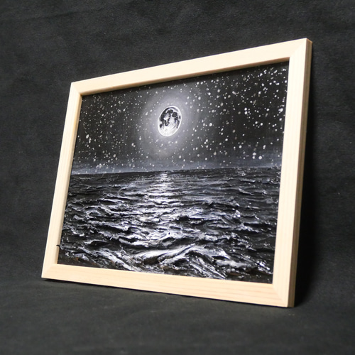 油絵 原画】白黒の満月の海 | 絵画 油彩画 インテリア 絵画 HR 通販