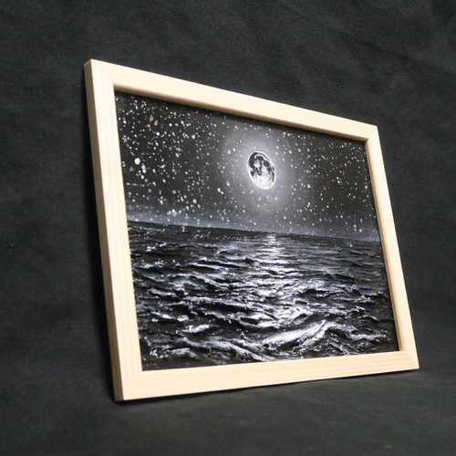 油絵 原画】白黒の満月の海 | 絵画 油彩画 インテリア 絵画 HR 通販