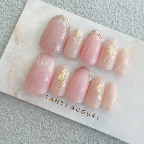 ベビーピンク シンプル ネイルチップ 結婚式 お呼ばれ 自爪風