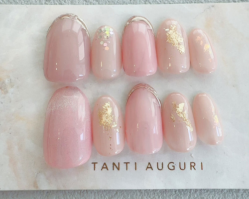 baby pink ネイルチップ ピンク 結婚式ネイル ブライダル オーダー》ネイルチップ ピンクの3Dフラワーネイル 結婚式