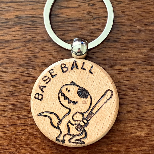 木製キーホルダー ♡名入れ無料♡ 恐竜 野球 ベースボール