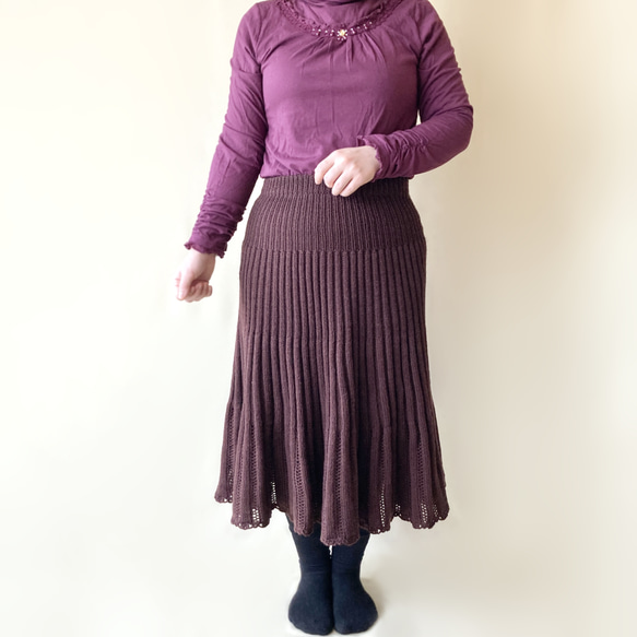 150色＊推し色で作る裾透かし編みのニットスカート＊手編みニット＊送料無料 4枚目の画像