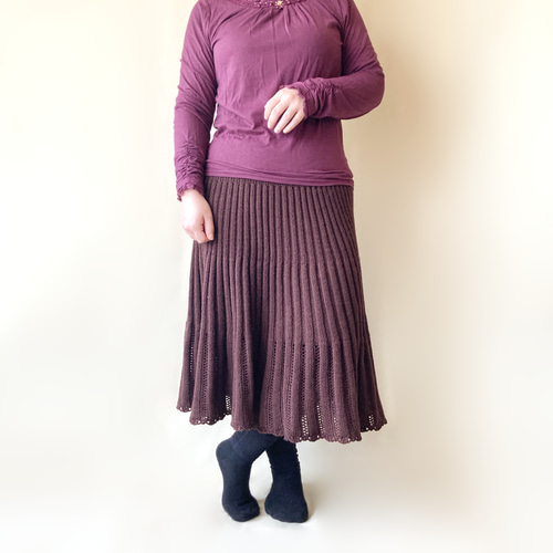 150色＊推し色で作る裾透かし編みのニットスカート＊手編みニット