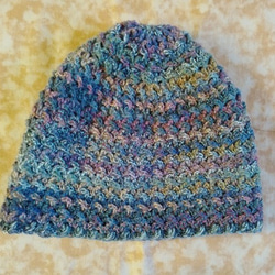 値下げしました～～！！　同じ糸の3種類の色番で編んだ、フォークロア帽子～～！！　ジグザグ模様がいい感じです～～！！ 15枚目の画像