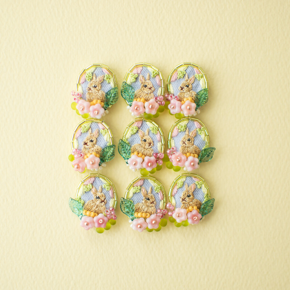 春うらら❇︎お花畑と子うさぎの刺繍ピアス/イヤリング　刺繍アクセサリー　 8枚目の画像