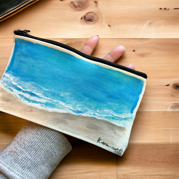 【送料無料】ギフトラッピングOK♪切り取った海のポーチ　手描き 8枚目の画像
