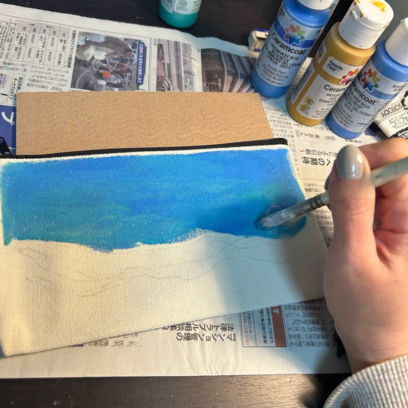 【送料無料】ギフトラッピングOK♪切り取った海のポーチ　手描き 11枚目の画像