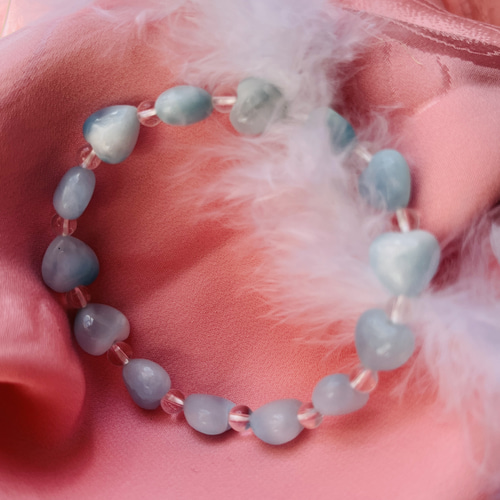 ラリマーハートブレス ラリマーハートブレスレット：天然石、925シルバーチェーン、9mm