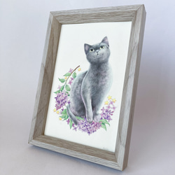 ライラックと黒猫　ポストカードサイズ　原画一点物　アクリル絵の具/色鉛筆 7枚目の画像