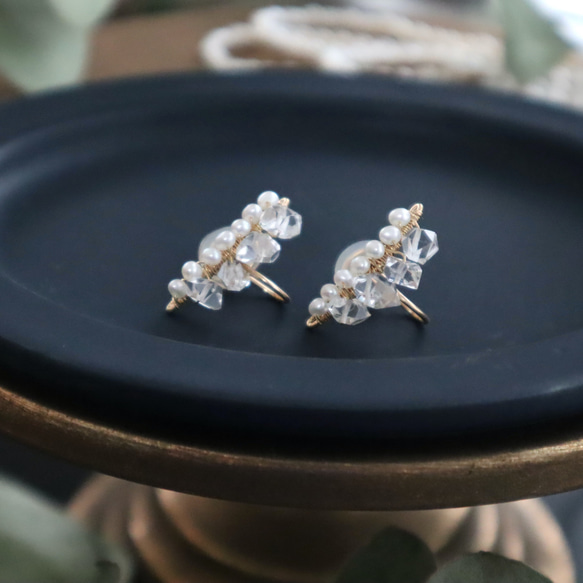 ｛ピアス/イヤリング｝14kgf/line earrings パキスタンハーキマー 4枚目の画像