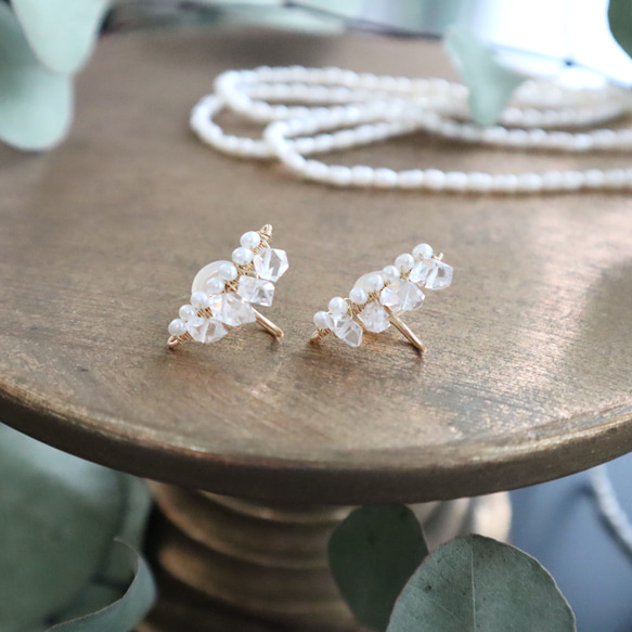 ｛ピアス/イヤリング｝14kgf/line earrings パキスタンハーキマー 8枚目の画像