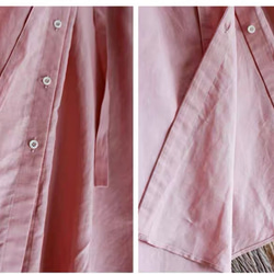 ふんわりギャザー　2wayシャツロングワンピース　ポケット付き　ウエストリボン【春夏秋】ローズピンク 11枚目の画像