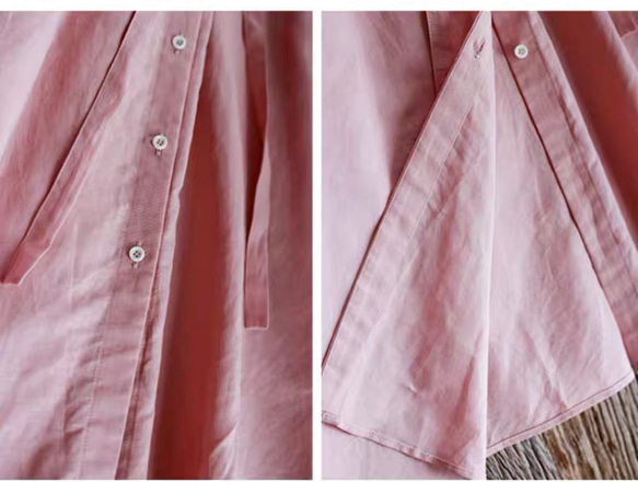 ふんわりギャザー　2wayシャツロングワンピース　ポケット付き　ウエストリボン【春夏秋】ローズピンク 11枚目の画像