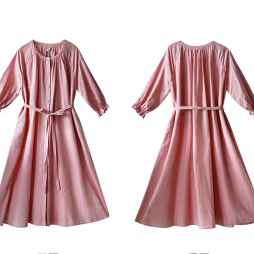 ふんわりギャザー 2wayシャツロングワンピース ポケット付き