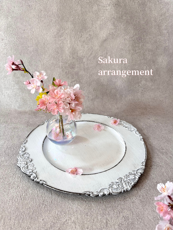 桜のアレンジメント　オーロラ花瓶付き　造花　サクラ　シャボン玉 1枚目の画像