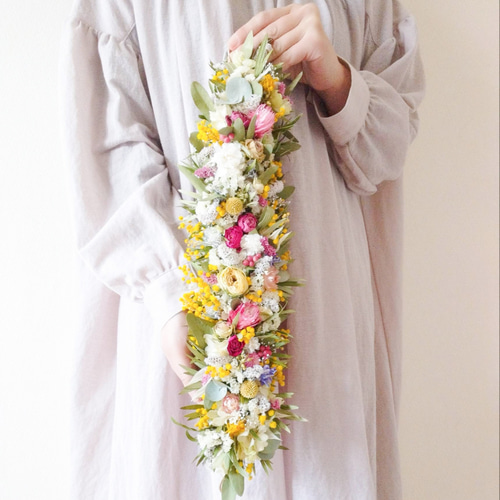 春色お祝い♡ドライフラワー♡スワッグ♡ミモザ♡紫陽花♡薔薇