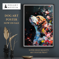 【犬花爛漫 - ビーグル犬 No.2】モダンアートポスター 犬の絵 犬の絵画 犬のイラスト 1枚目の画像