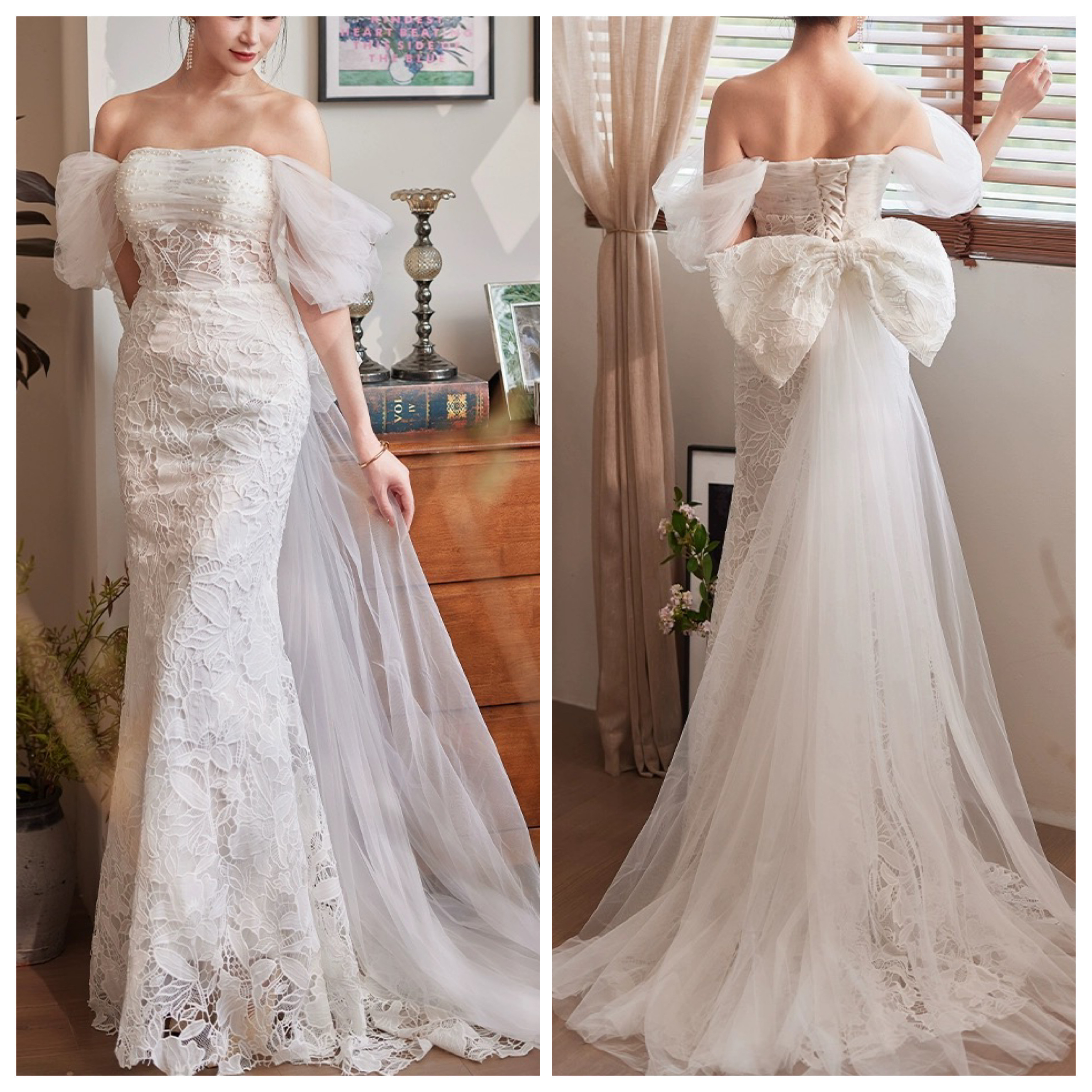 シンプル 長袖 上品 ウェディングドレス パーディ演奏会 二次会  