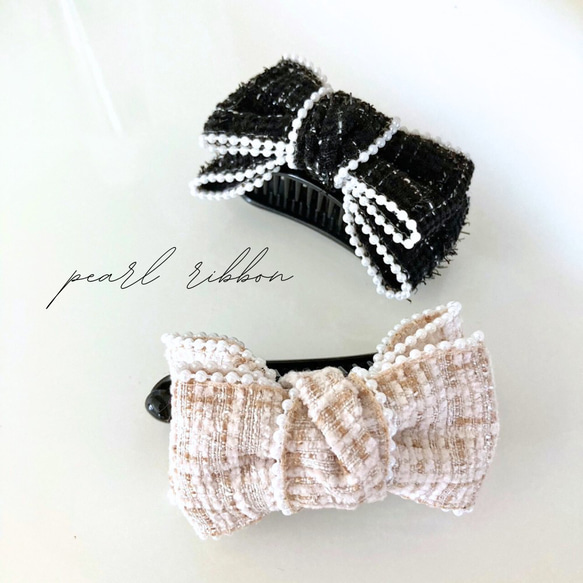 春新作♡Pearl ribbon バナナクリップ アーチ型⭐︎送料無料 2枚目の画像