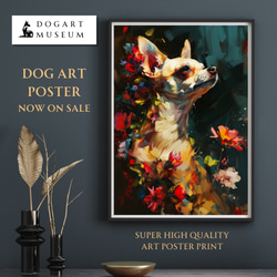 【犬花爛漫 - チワワ犬 No.2】モダンアートポスター 犬の絵 犬の絵画 犬のイラスト 1枚目の画像
